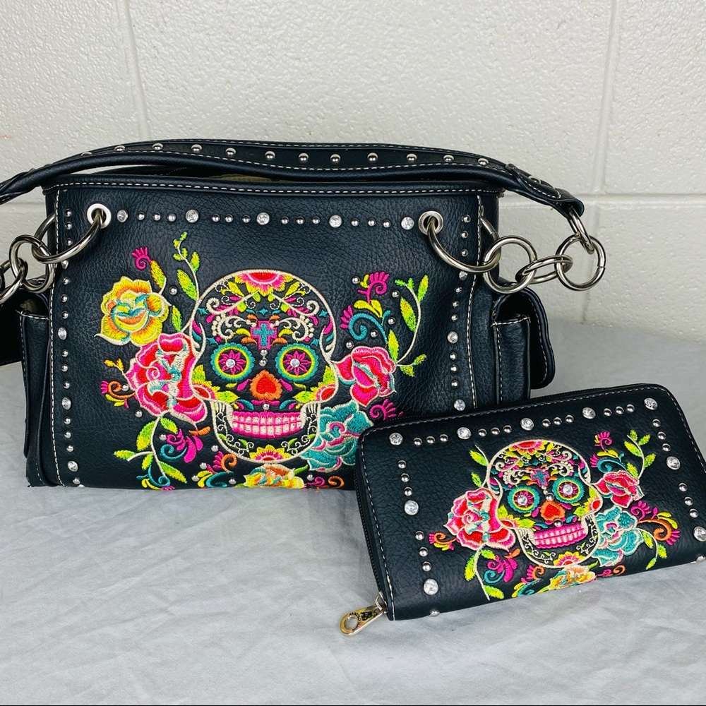 American Bling Sugar Skull Purse with Matching Wallet